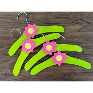 Set of 4 VTG Flower Power Kid Hangers Pink Green Girly Girl Y2K Princess Bedroom